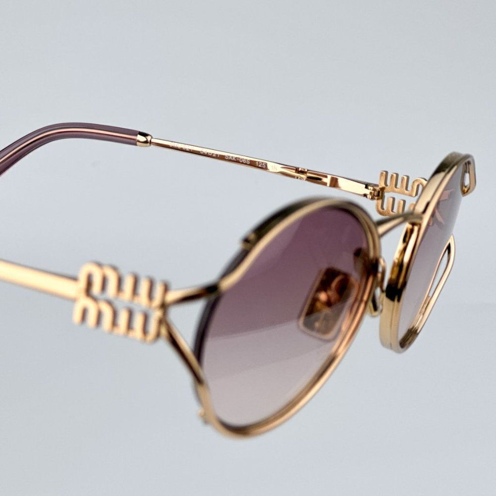 NEW Miu Miu MU52YS 5AK06S Gold Brown Gradient Violet Oval Unisex Sunglasses - Picture 10 of 12